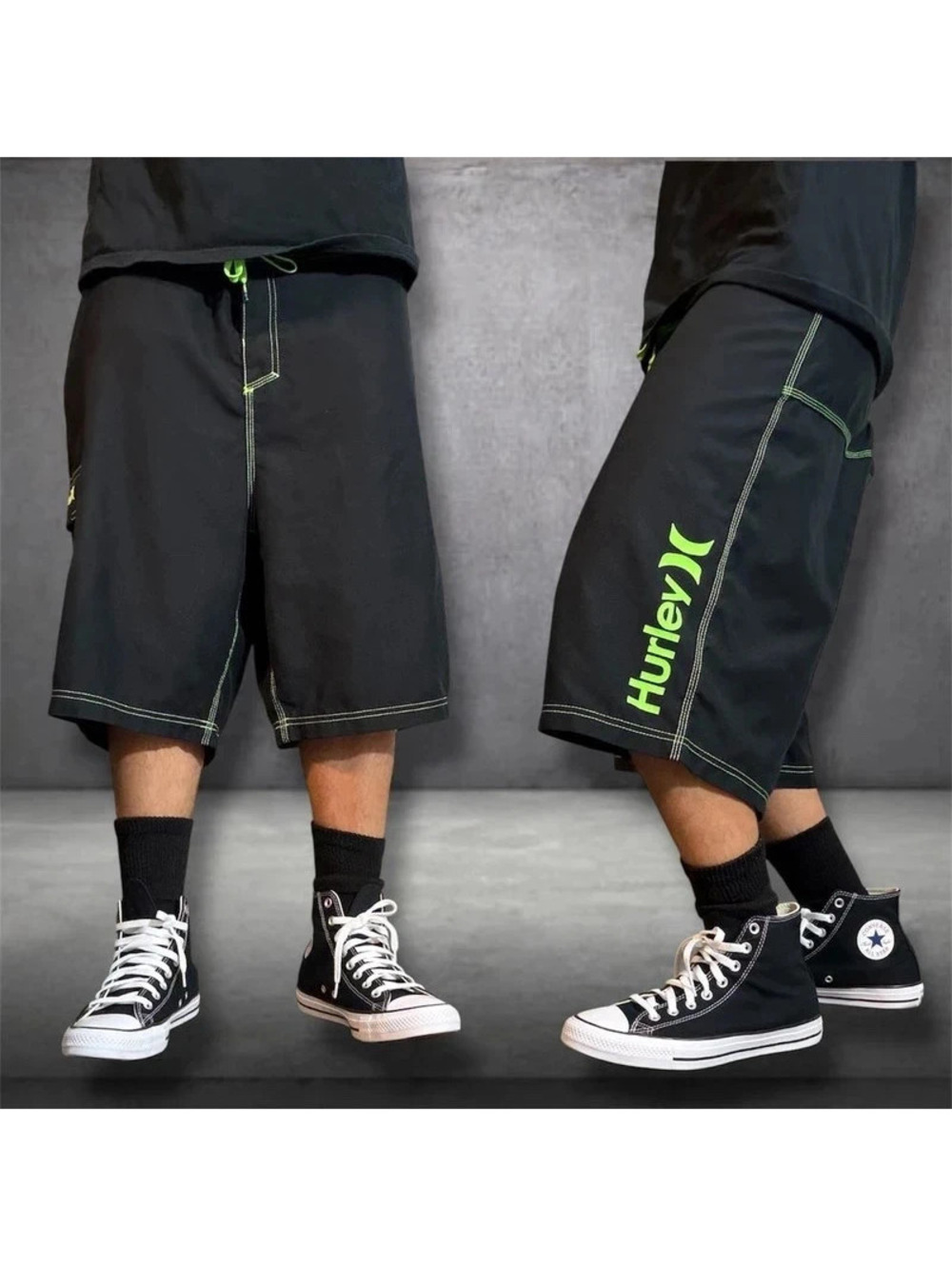 Hurley Y2K neon green and black swim shorts